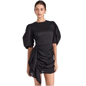 Rhode Womens Pia Dress Cotton Puff Sleeve Ruched Drape Mini Dress XS